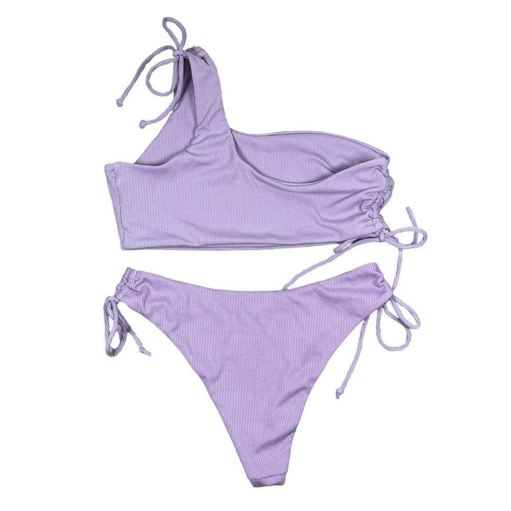 Lavender Ribbed One-Shoulder Bikini - M - Picture 3 of 3